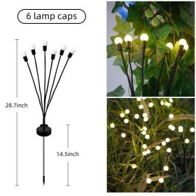 2pcs 8 LED Solar Powered Firefly Lights; Waterproof Warm Yellow Lights For Christmas Party Outdoor Garden Yard Pathway Decoration (28.7 * 14.5 Inch) (Color: Warm Light, size: 6 Lamp Heads)